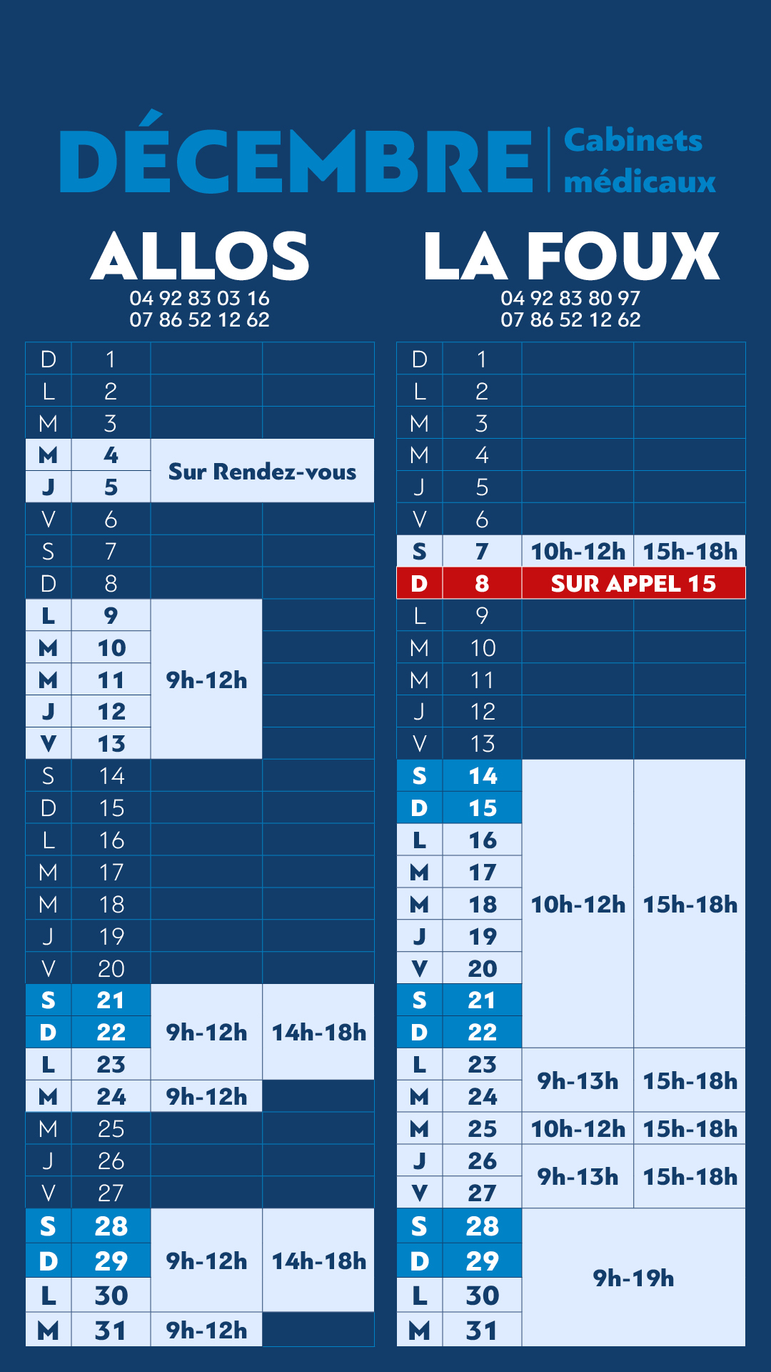 Nous vous invitons à prendre note des horaires et à vous organiser en